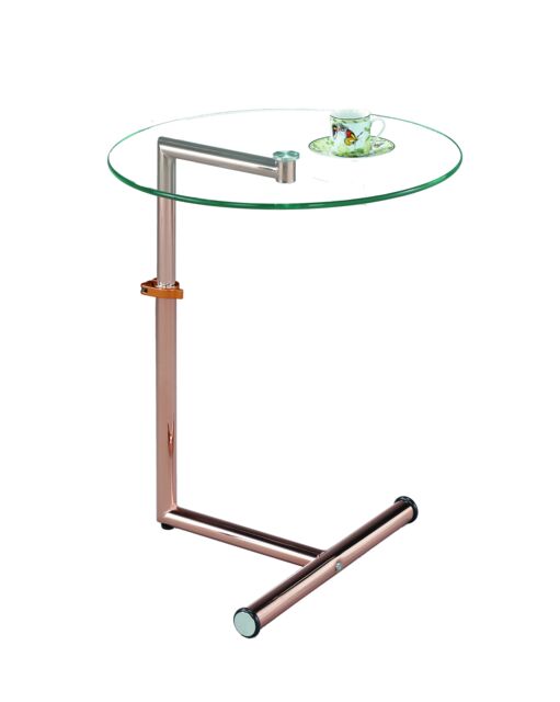 Clear Glass Side/End/Laptop Table-Zen Adjustable Round Table,Copper Base