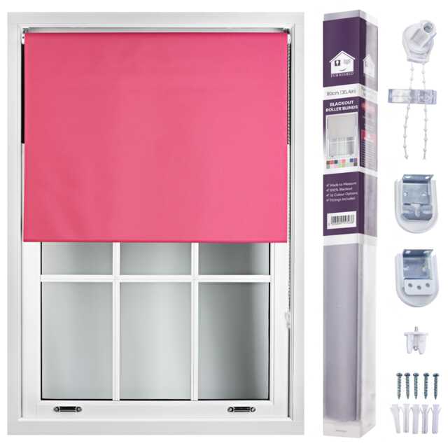 FURNISHED Made to Measure Blackout Blinds Easy Fit UV Protection Insulated Window Shade (W)90cm x (L)165cm Pink Fuchsia (W) 90cm x (L) 165cm