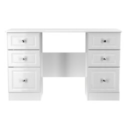 Stratford 6 Drawer Kneehole Desk in White Gloss & White Matt (Ready Assembled) White White Gloss & White Matt