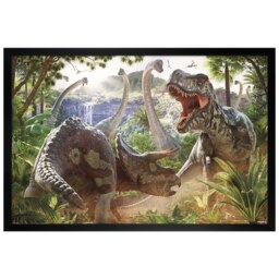 Black Wooden Framed Dinosaur Battle David Penfound Maxi Poster Multi