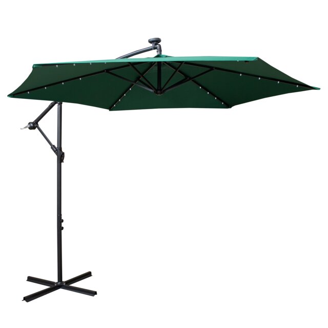 Samuel Alexander 3m Solar Powered Cantilever Lit Banana Garden Parasol with Crank Handle & White LED Lights in Green