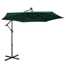 Samuel Alexander 3m Solar Powered Cantilever Lit Banana Garden Parasol with Crank Handle & White LED Lights in Green