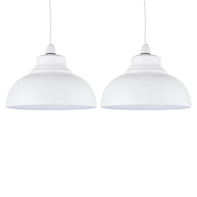 Set of 2 Domed - Cream Easy Fit Metal Pendant Shades White Large 2