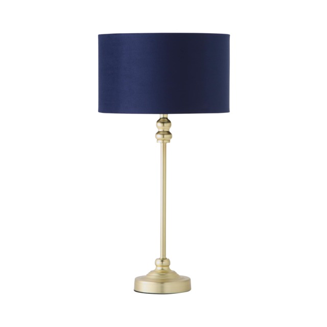 ValueLights Maggie Gold Candlestick Table Lamp Navy Velvet Shade Gold