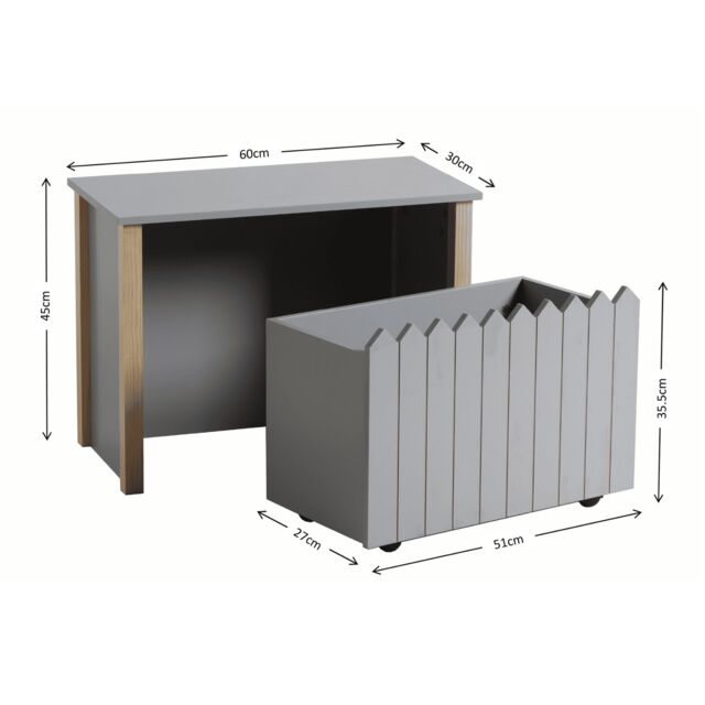 Ziggy Kids Toy Box Storage Bench Seat Ottoman Nursery Bedroom Grey