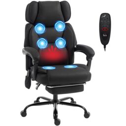 HOMCOM Vibration Massage Office Chair w/ Heat Reclining Function, Black Black Black
