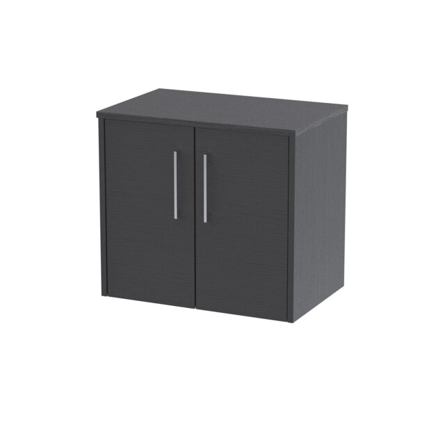 Balterley Winshill Contemporary 2 Door Wall Hung Vanity Unit with Worktop, Woodgrain Dark Grey, 600mm