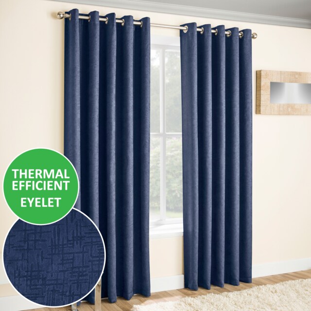 Enhanced Living Vogue Navy 90 x 90 inch (229x229cm) Eyelet Thermal Noise reducing Dim Out Curtains (PAIR)