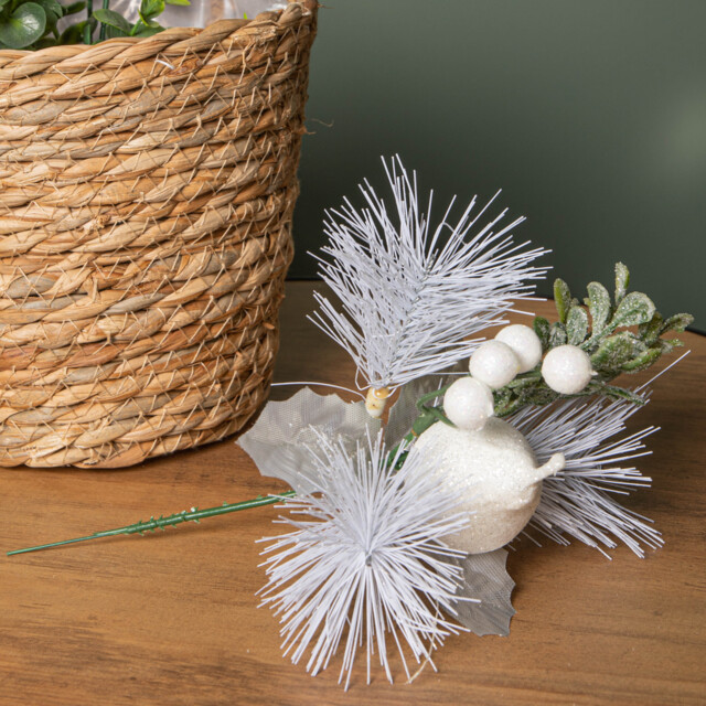Set of 6 19cm Christmas Pick Decoration with White Apple and Pear