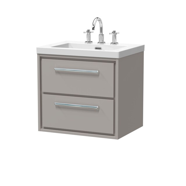 Balterley Modern Bathroom 2 Soft Close Drawer Wall Hung Vanity Unit Fireclay Basin Grey Pebble Grey 1