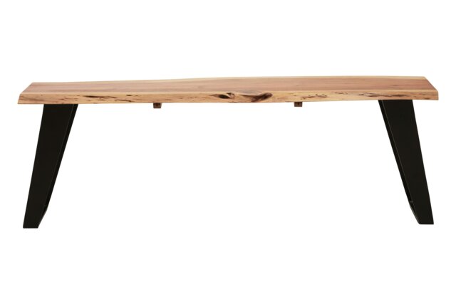 Orsina Acacia Wood Outdoor Seating Bench, Wood Top Outdoor Bench for Picnic, Dining, Sitting, Iron Base