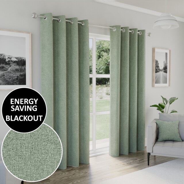 Enhanced Living Dallas Blackout Thermal Green Curtains with 3 inch Tape Top Header (PAIR) - 90x90 inch (229x229cm)