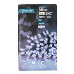 600 LED 60m Premier Christmas Indoor Outdoor Multi Function Battery Operated String Lights with Timer in Cool White