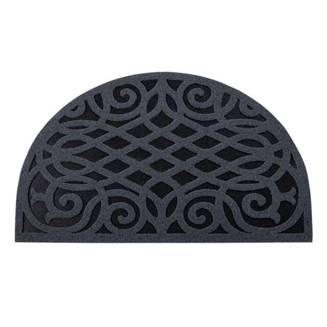 Nicoman Victorian Style Halfmoon Rubber Door Mat Grey 75 x 44cm Grey