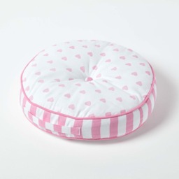 Homescapes Pink Hearts & Stripes Round Floor Cushion Pink Pink & White 43 x 7 cm