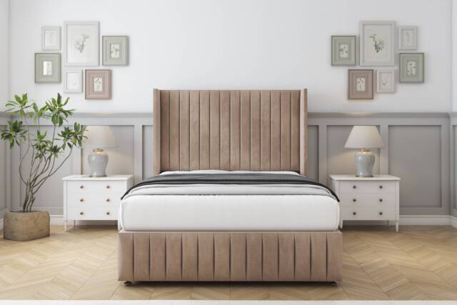 "Sloomy Marlborough Mink Naples Divan Bed With Mattress No Drawers With 54"" Wingback Headboard & 12"" Matching Footboard 4' Small Double Brown Mink Small Double 1"