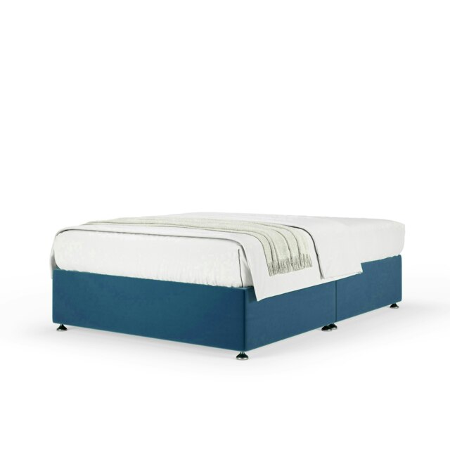 Neptune Spring Blue Plush Velvet Divan Set King Size