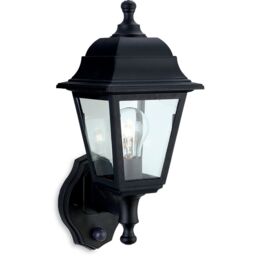Oslo 1 Light Outdoor Wall Lantern - Uplight With Pir Black Resin IP44, E27