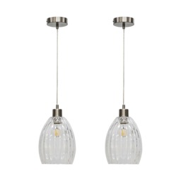 Set of 2 Birch - Clear Fluted Glass with Satin Nickel Pendant Fittings Clear Clear 2