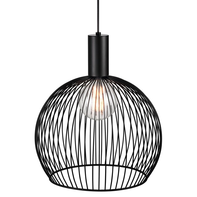 Nordlux Aver Indoor Pendant Light Black Metal E27 chrome socket - Mains Powered, IP20