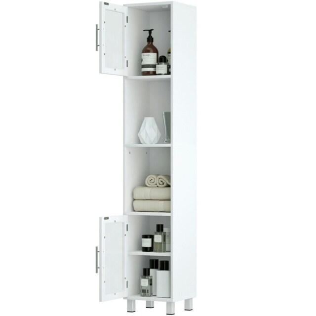 COSTWAY Bathroom Tall Cabinet Slim Storage Organizer White White 1