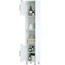 COSTWAY Bathroom Tall Cabinet Slim Storage Organizer White White 1
