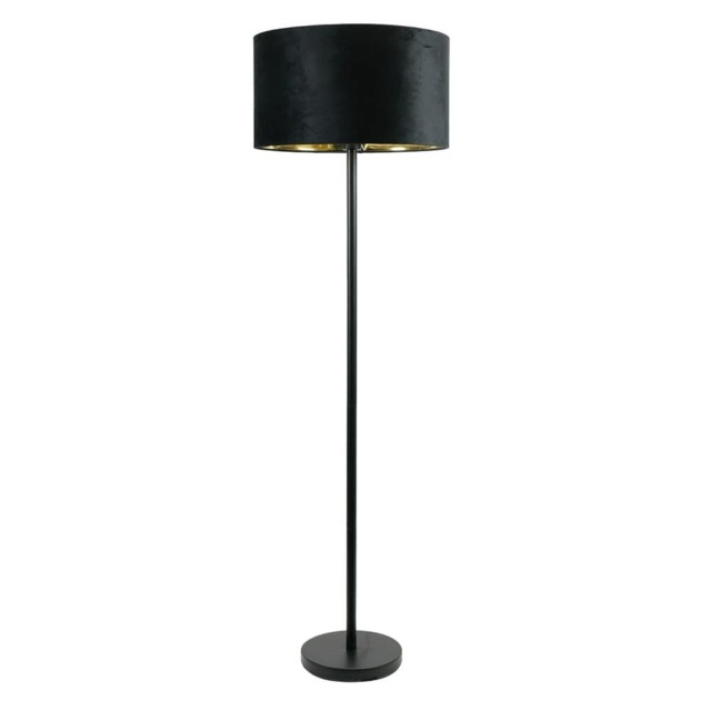 ValueLights Charlie Black Floor Lamp Black Velvet Gold Shade and Bulb