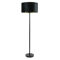 ValueLights Charlie Black Floor Lamp Black Velvet Gold Shade and Bulb