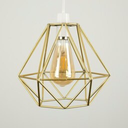 ValueLights Pair Of Modern Geometric Gold Metal Basket Cage Ceiling Pendant Light Shades