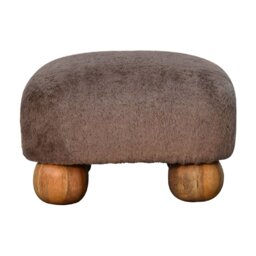 Artisan Furniture Solid Wood Mocha Faux Fur Nordic Footstool, Upholstered, Brown