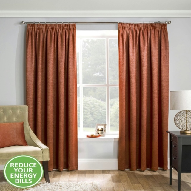 Enhanced Living Matrix Orange 90 x 54 inch (229x137cm) Tape Top Thermal Noise reducing Dim Out Curtains (PAIR)
