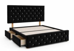 Brooklyn Divan Bed with Upholstered Headboard & Footboard Base - Small Double Black Plush No Storage