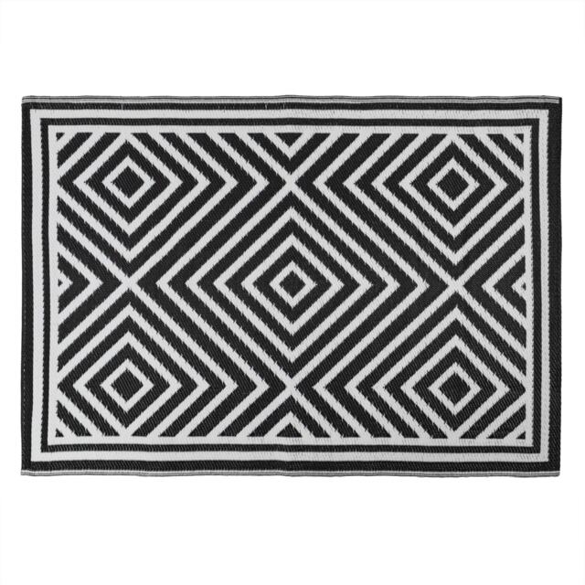 JVL Lightweight Reversible Outdoor Rug – Tile Pattern, Plastic Woven, 120 x 170 cm