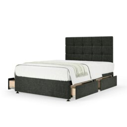 Neptune Spring Charcoal Linen 4 Drawer Divan Set And Pearl Headboard Super King