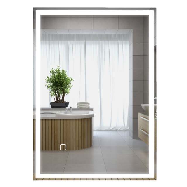 HOMCOM Bathroom Illuminated Mirror with 3 Colour LED Lights Defogging Film Silver