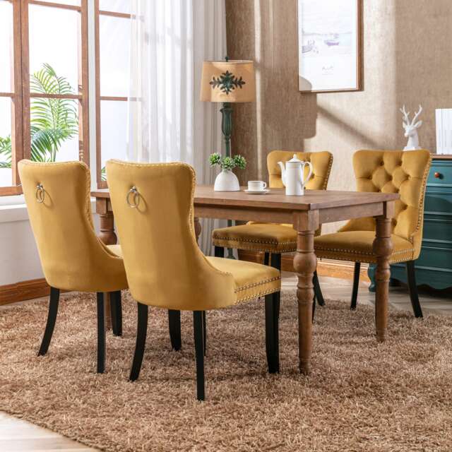 Romsey Set of 4 Modern Velvet Dining Chairs with Solid Oak Legs