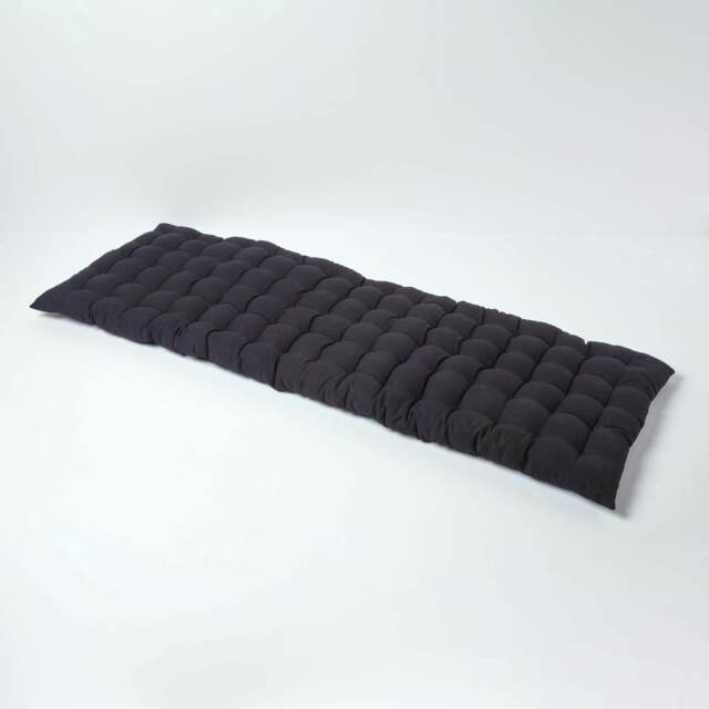Homescapes Garden Bench Cushion Luxury 3 Seater Cotton Indoor Outdoor Seat Pad Black 143 x 48 cm 1