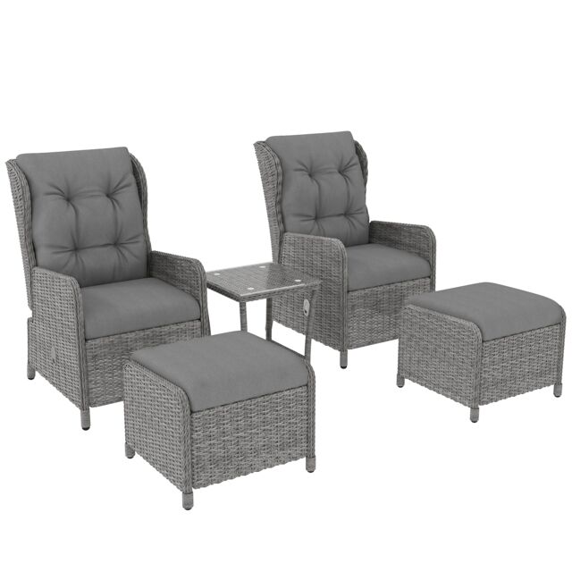 Outsunny Recliner Rattan Garden Furniture w/ Two-tier Table, Light Grey Grey One Size