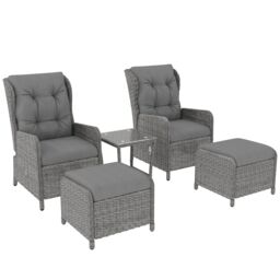 Outsunny Recliner Rattan Garden Furniture w/ Two-tier Table, Light Grey Grey One Size
