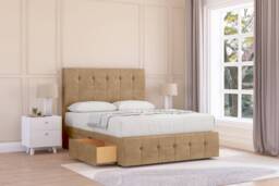 "Sloomy Cambridge Latte Dumfries Divan Bed With Mattress 2 Drawers Left Side With 26"" Strutted Headboard & 12"" Matching Footboard 6' Super King Brown Latte Super King 1"