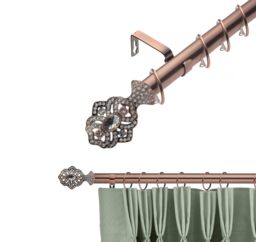 Lister Cartwright 28mm Antique Copper Fixed Metal Curtain Pole Set Rings with Dazzling Plume Finial Easy fit (200 cm)