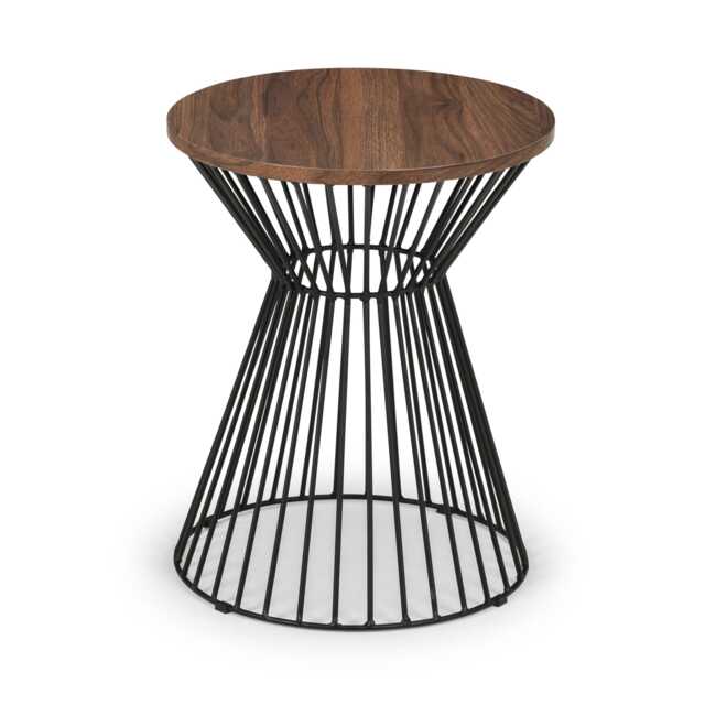 Carloway Round Wire Lamp Table in Walnut and Black