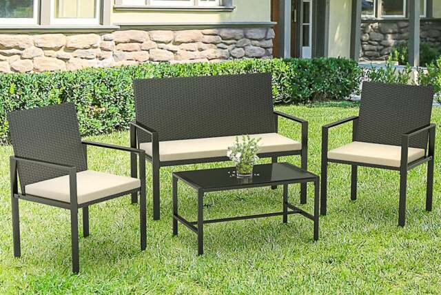 Rattantree Rattan Garden Furniture Set 4 Piece Patio Sofa Set Black