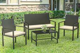 Rattantree Rattan Garden Furniture Set 4 Piece Patio Sofa Set Black