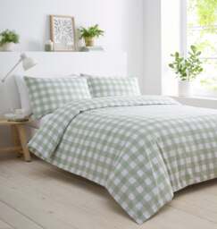 Gingham Check Soft Easy Care Bed Linen Bedding Duvet Cover Quilt Set With Pillow Case Green Single