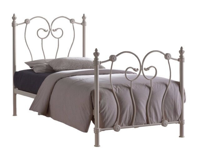 3ft Single Ivory Cream White Metal Tubular Bed Frame,Traditional,Ornate,Curved,Victorian White Ivory White Single