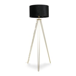 ValueLights Aero Gold Floor Lamp Black Velvet Shade and Bulb