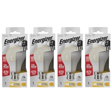 Energizer LED GLS B22 470lm 4.2W 2700K (Warm White) Light Bulb - Pack of 4