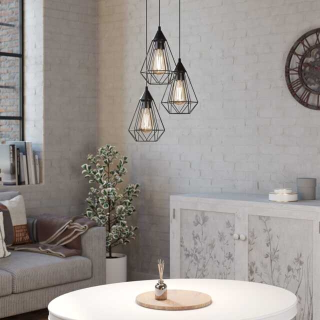 EGLO Tarbes 3-Light Steel Black Geo Cluster Pendant