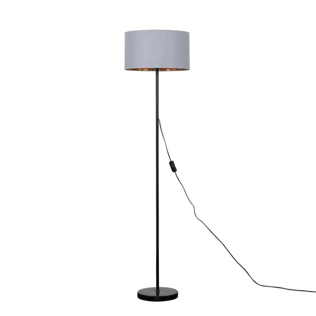 ValueLights Charlie Black Floor Lamp Grey Gold Shade and Bulb